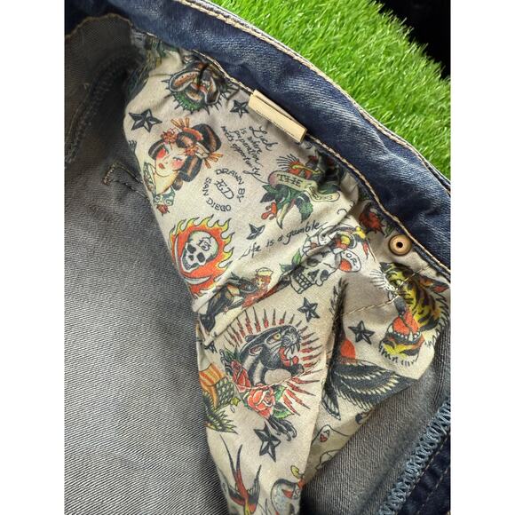 Ed Hardy Brave Hearts Eagle Wide Leg Denim Jeans W34 Y2K VTG Embroidered Graphic - Picture 8 of 15